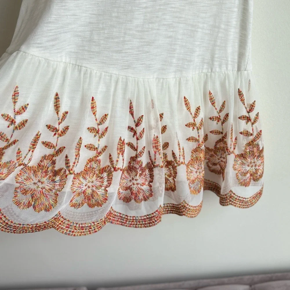 Altar'd State Cream Babydoll Peplum Tunic Floral Tulle Mesh Top T-Shirt Size S - Picture 4 of 5